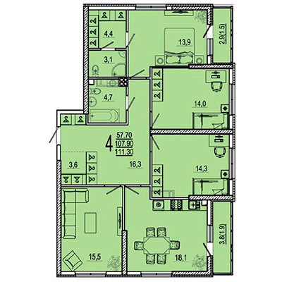 4 комнатные квартиры в ЖК Клевер