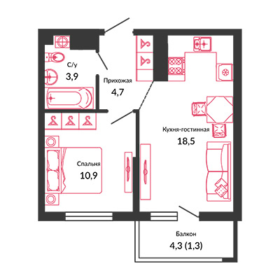 1 комнатные квартиры в ЖК Малина