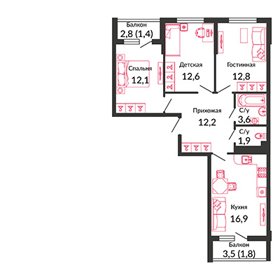 3 комнатные квартиры в ЖК Малина
